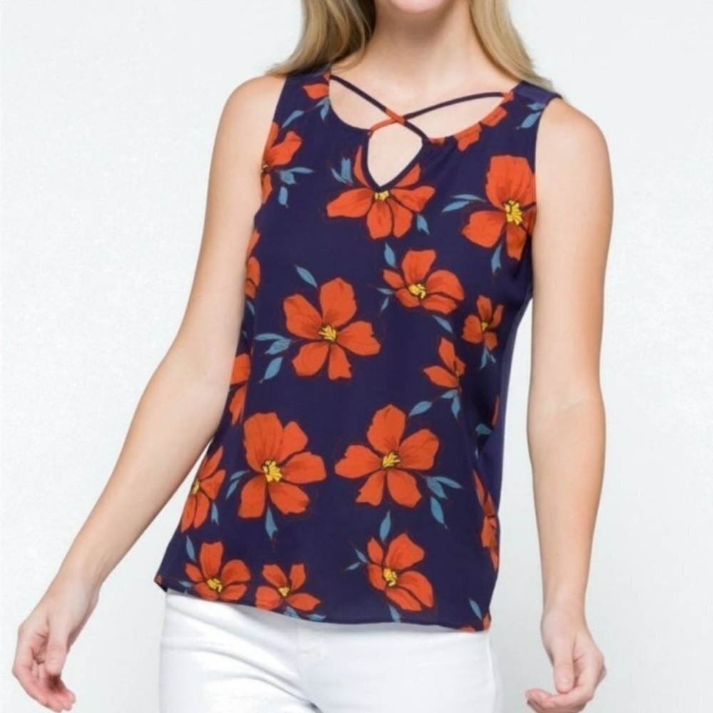 Fortune & Ivy Kason Split Neck Blouse Floral